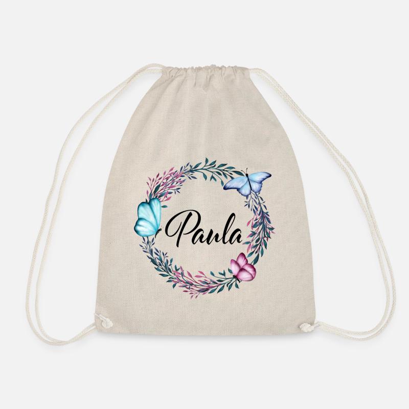 Paula, Name, Schriftzug, Blumenkranz, Geschenk - Turnbeutel - Natur