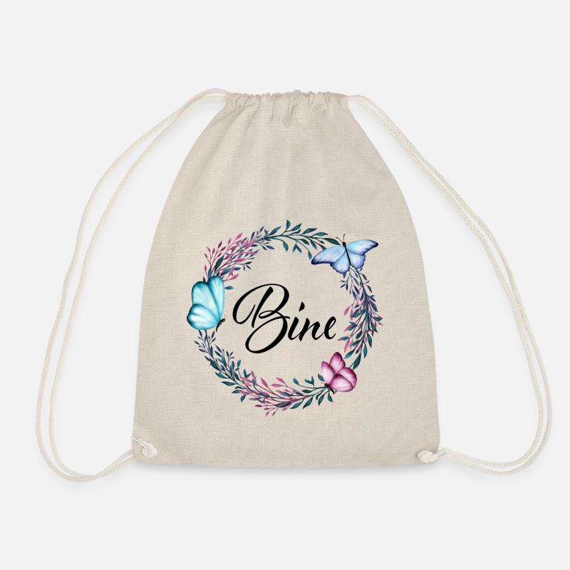 Bine, Name, Schriftzug, Blumenkranz, Geschenk - Turnbeutel - Natur