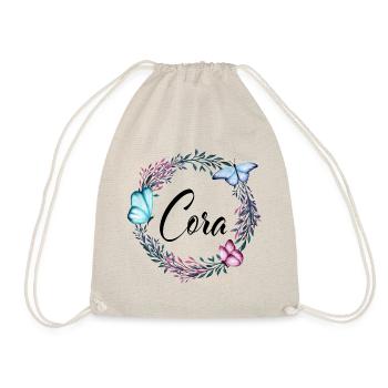 Cora, Name, Schriftzug, Blumenkranz, Geschenk - Turnbeutel - Natur - Vorne