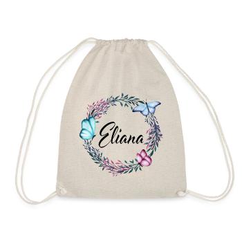 Eliana, Name, Schriftzug, Blumenkranz, Geschenk - Turnbeutel - Natur - Vorne