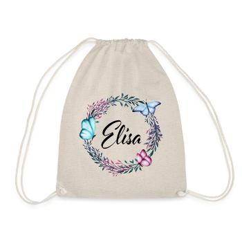 Elisa, name, lettering, flower wreath, gift - Drawstring Bag - nature - Front