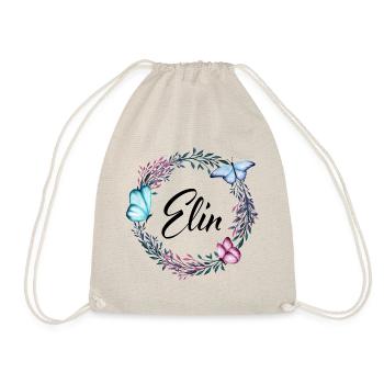 Elin, Name, Schriftzug, Blumenkranz, Geschenk - Turnbeutel - Natur - Vorne