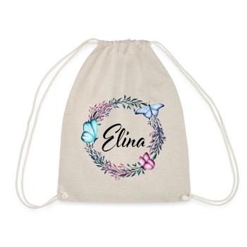 Elina, name, lettering, flower wreath, gift - Drawstring Bag - nature - Front