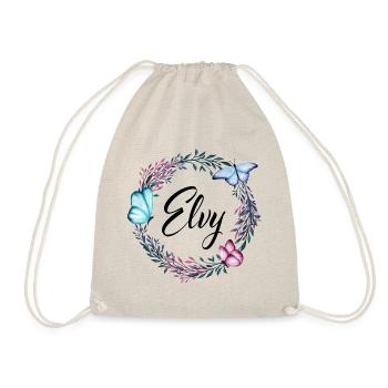 Elvy, name, lettering, flower wreath, gift - Drawstring Bag - nature - Front
