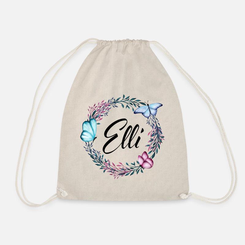 Elli, Name, Schriftzug, Blumenkranz, Geschenk - Turnbeutel - Natur