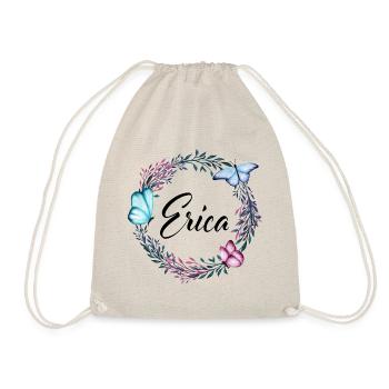 Erica, Name, Schriftzug, Blumenkranz, Geschenk - Turnbeutel - Natur - Vorne