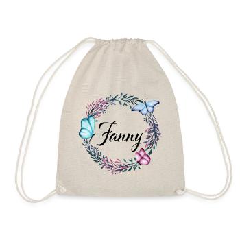 Fanny, name, lettering, flower wreath, gift - Drawstring Bag - nature - Front