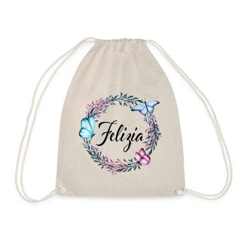 Felizia, Name, Schriftzug, Blumenkranz, Geschenk - Turnbeutel - Natur - Vorne