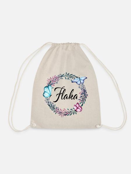 Flaka, Name, Schriftzug, Blumenkranz, Geschenk - Turnbeutel - Natur