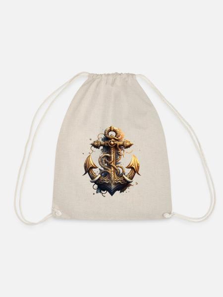 super Segelmotiv, cooler, maritimer Anker - Turnbeutel - Natur