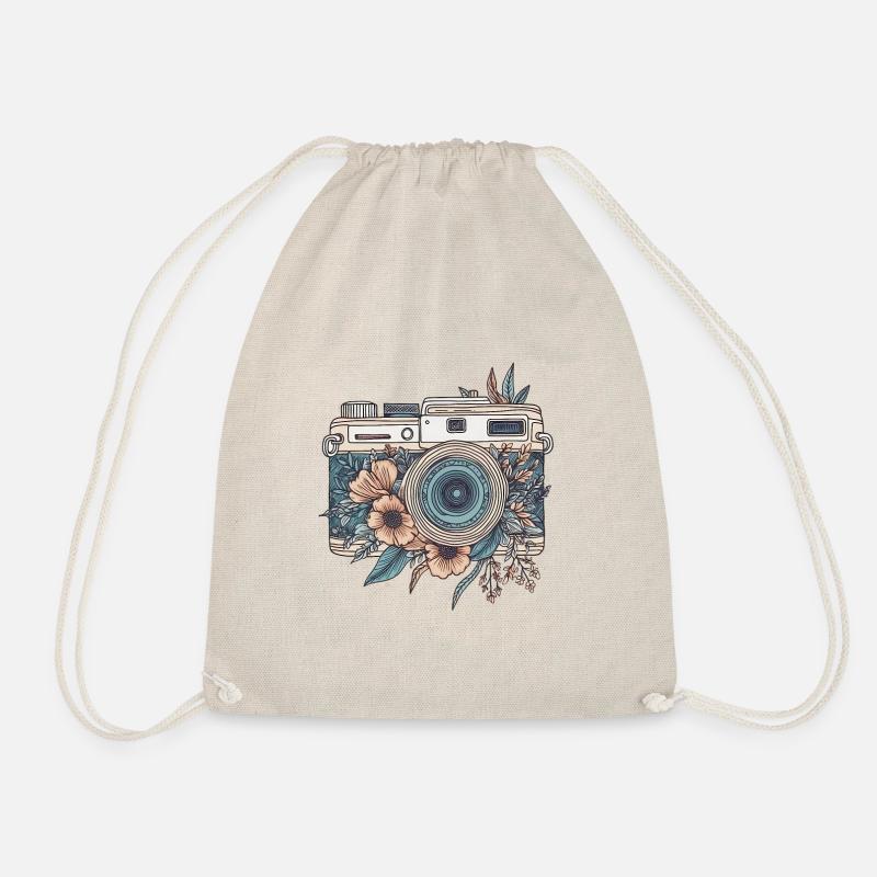 Coole Vintage Retro Kamera Boho Style - Turnbeutel - Natur