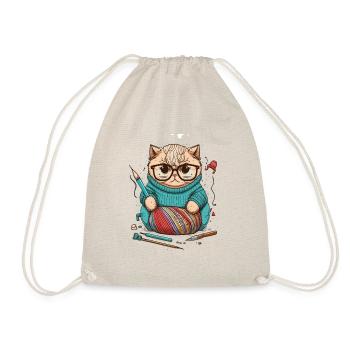 Strickende Katze - Turnbeutel - Natur - Vorne