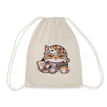 The Grumpy Reader: A Sleepy Cat and a Pile of Book - Drawstring Bag - nature - Front