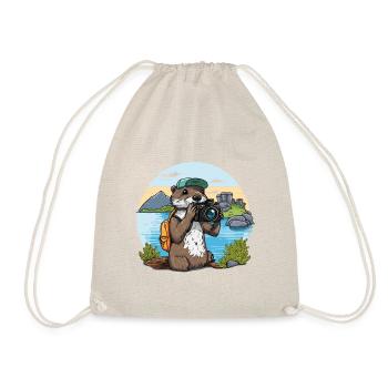 Verspielte Linse: Cartoon Otter mit Kamera - Turnbeutel - Natur - Vorne