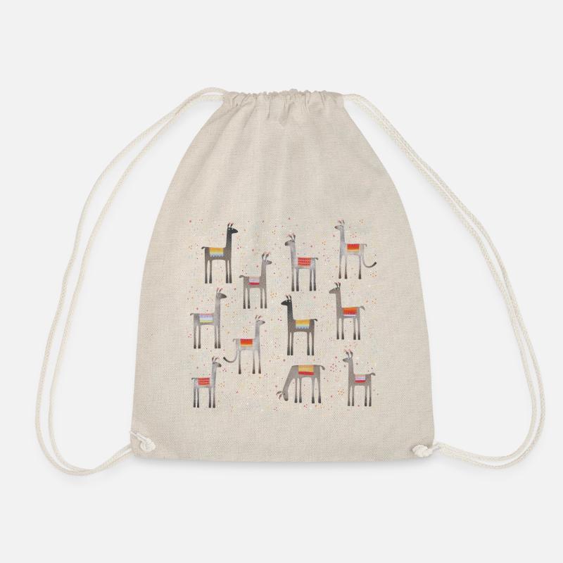 Llamas in a Meadow - Drawstring Bag - nature