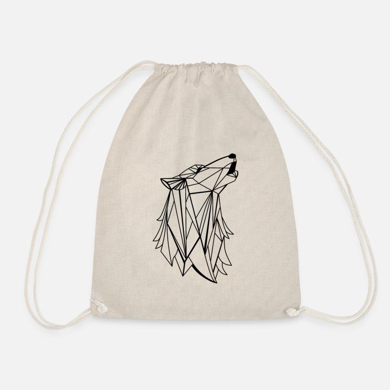 Geometric Wolf - Drawstring Bag - nature