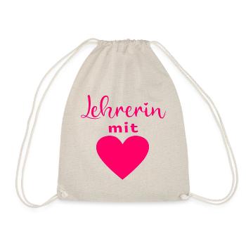LEHRERIN MIT HERZ LEHRERINGESCHENKE LEHRERINNEN - Turnbeutel - Natur - Vorne