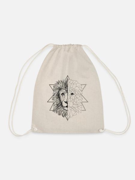 Schwarzer Tattoo inspirierter Löwe | Low Poly Art - Turnbeutel - Natur