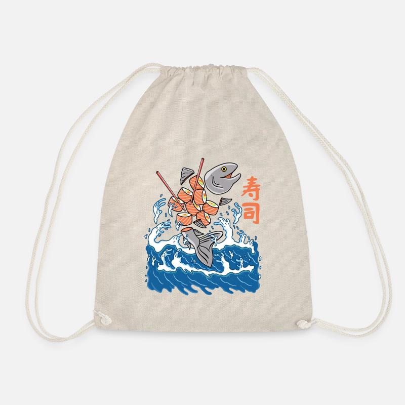 Salmon Sushi in the Wave - Drawstring Bag - nature