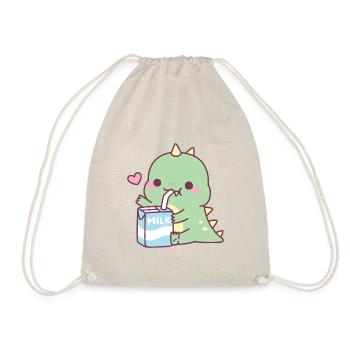 Cute Dinosaur Loves Milk - Drawstring Bag - nature - Front