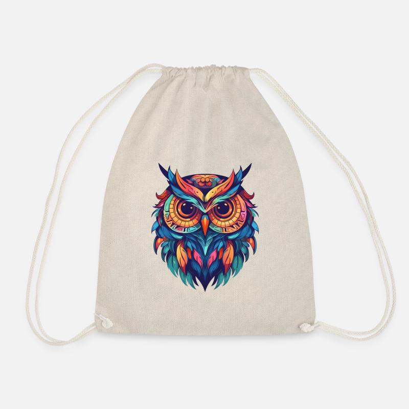 Indie-style owl with colorful feathers - Drawstring Bag - nature