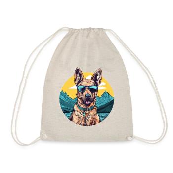 Cool German Shepherd with Sunglasses - Drawstring Bag - nature - Front