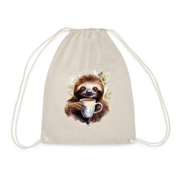 Cool sloth with coffee mug - Drawstring Bag - nature - Front