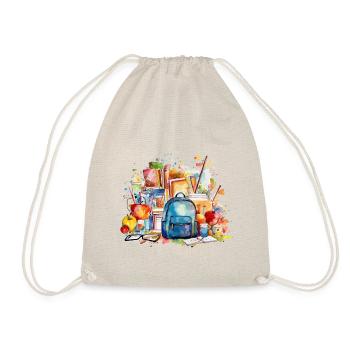 Watercolor school bag and books illustration - Drawstring Bag - nature - Front