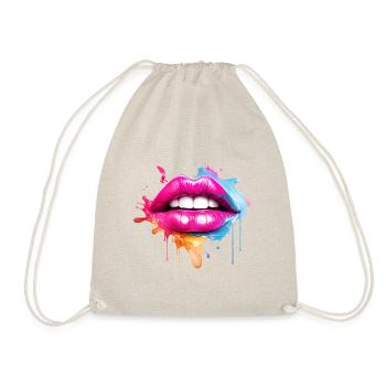 Colorful Lips Kissing Mouth Woman's Face Gift - Drawstring Bag - nature - Front