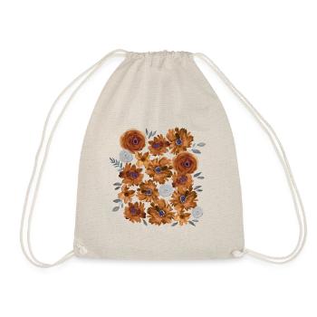 Cheerful autumn watercolor flowers in terracotta - Drawstring Bag - nature - Front