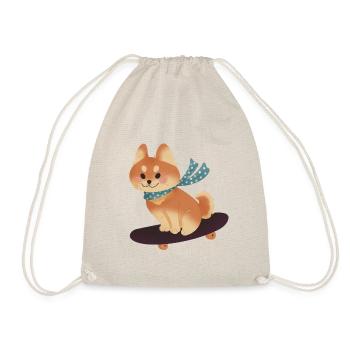 Skating Shiba Inu Dog - Drawstring Bag - nature - Front