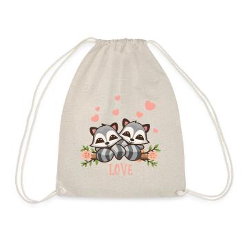 Cute Raccoons in Love Valentine's Day Wedding - Drawstring Bag - nature - Front