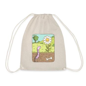 Earthworm looking at flower - Drawstring Bag - nature - Front