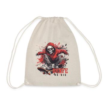 Skeleton Skull Skater Skateboarder Skateboard - Drawstring Bag - nature - Front