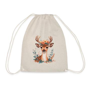 Deer with flowers on his head - Drawstring Bag - nature - Front