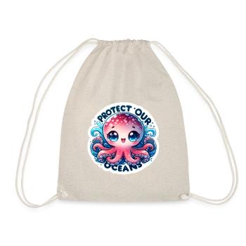 Protect Our Oceans Chibi Cute Octopus Earth Day - Drawstring Bag - nature - Front