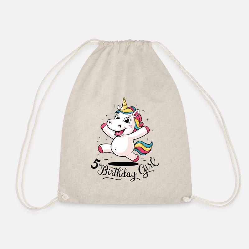 Einhorn 5. Geburtstag Mädchen Geschenk Fabelwesen - Turnbeutel - Natur