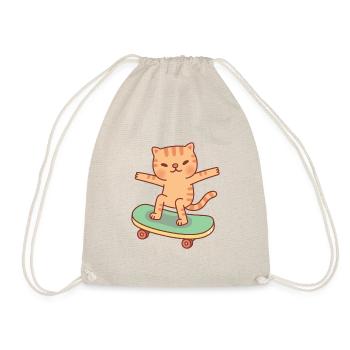 Süße Orange Tabby Katze skatet auf Skateboard - Turnbeutel - Natur - Vorne