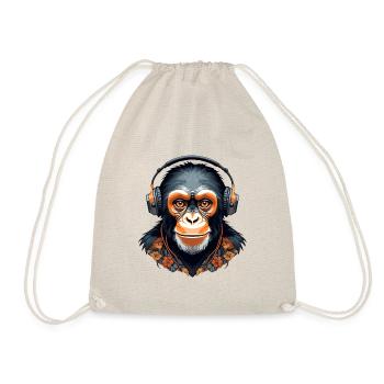 Chimpanzee - Monkey Listening to Music - Drawstring Bag - nature - Front