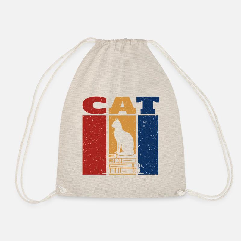 Katze auf Büchern Retro-Design - Turnbeutel - Natur
