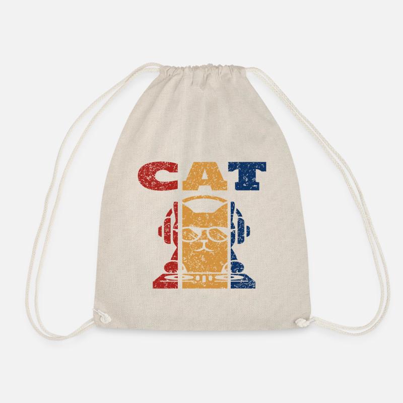 DJ Cat Retro Design - Turnbeutel - Natur
