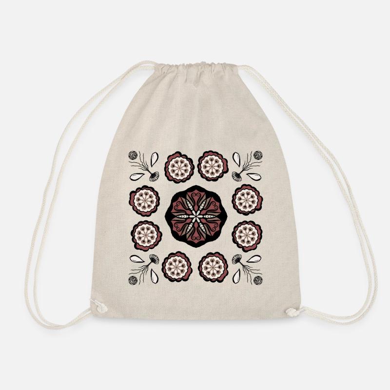Dark flower mandala pattern - Drawstring Bag - nature