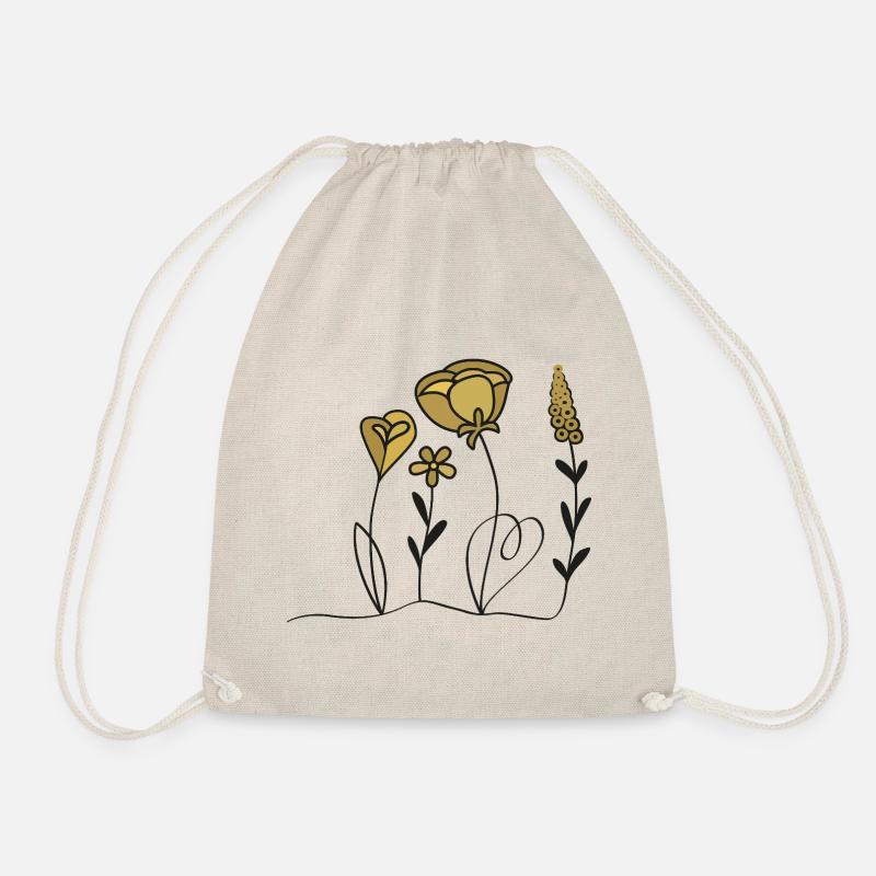 Golden line flowers – elegant and timeless. By ankh. - Drawstring Bag - nature