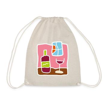 Minimalist Red Wine – Bottle & Glass - Drawstring Bag - nature - Front