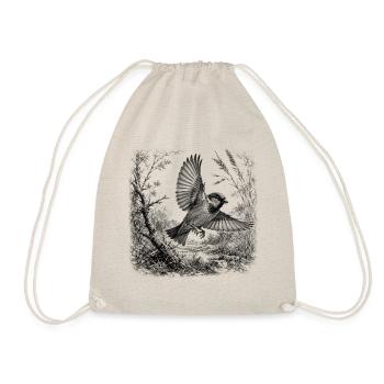 Cute sparrow in flight in nature in drawing style - Drawstring Bag - nature - Front