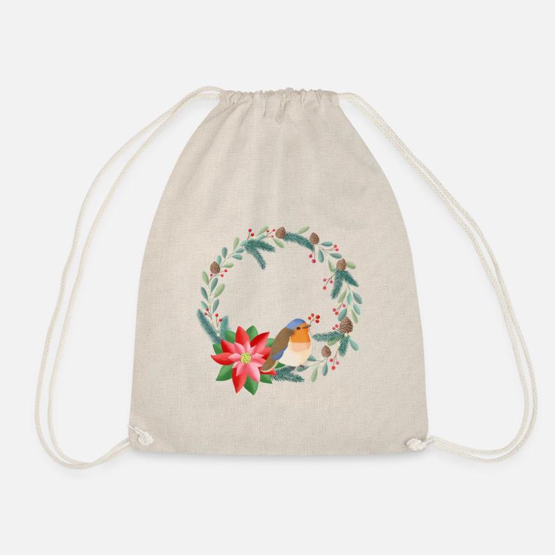 Christmas wreath can be personalized with your text - Drawstring Bag - nature
