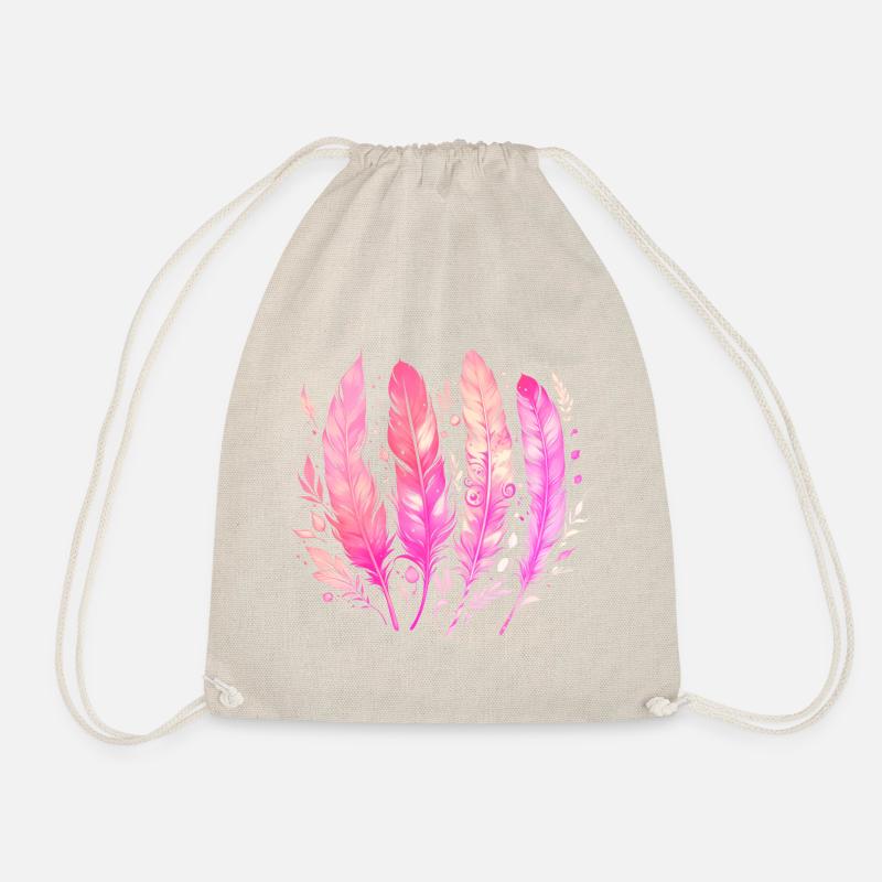 4 Feathers, Bird Feathers, Native Americans, Patterns - Drawstring Bag - nature
