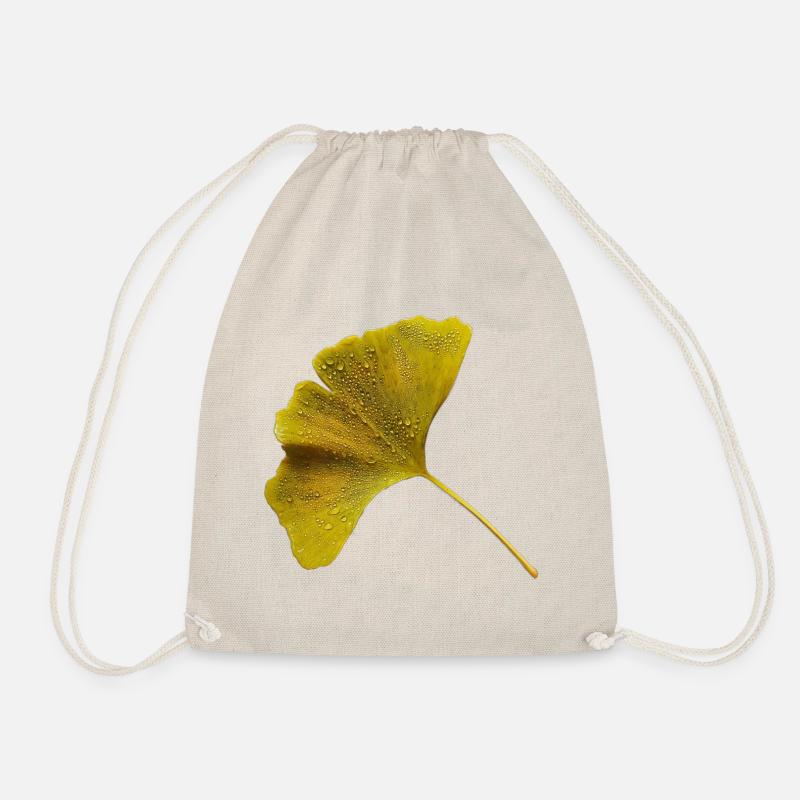Ginkgo Leaf, Raindrops, Ginkgo Leaf, Autumn - Drawstring Bag - nature