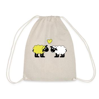 sheep happily in love sheep sheep lamb heart - Drawstring Bag - nature - Front