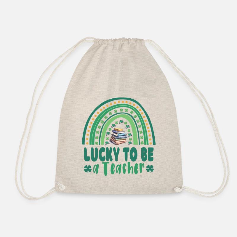 Lucky to be a teacher on St. Patricks Day - Drawstring Bag - nature